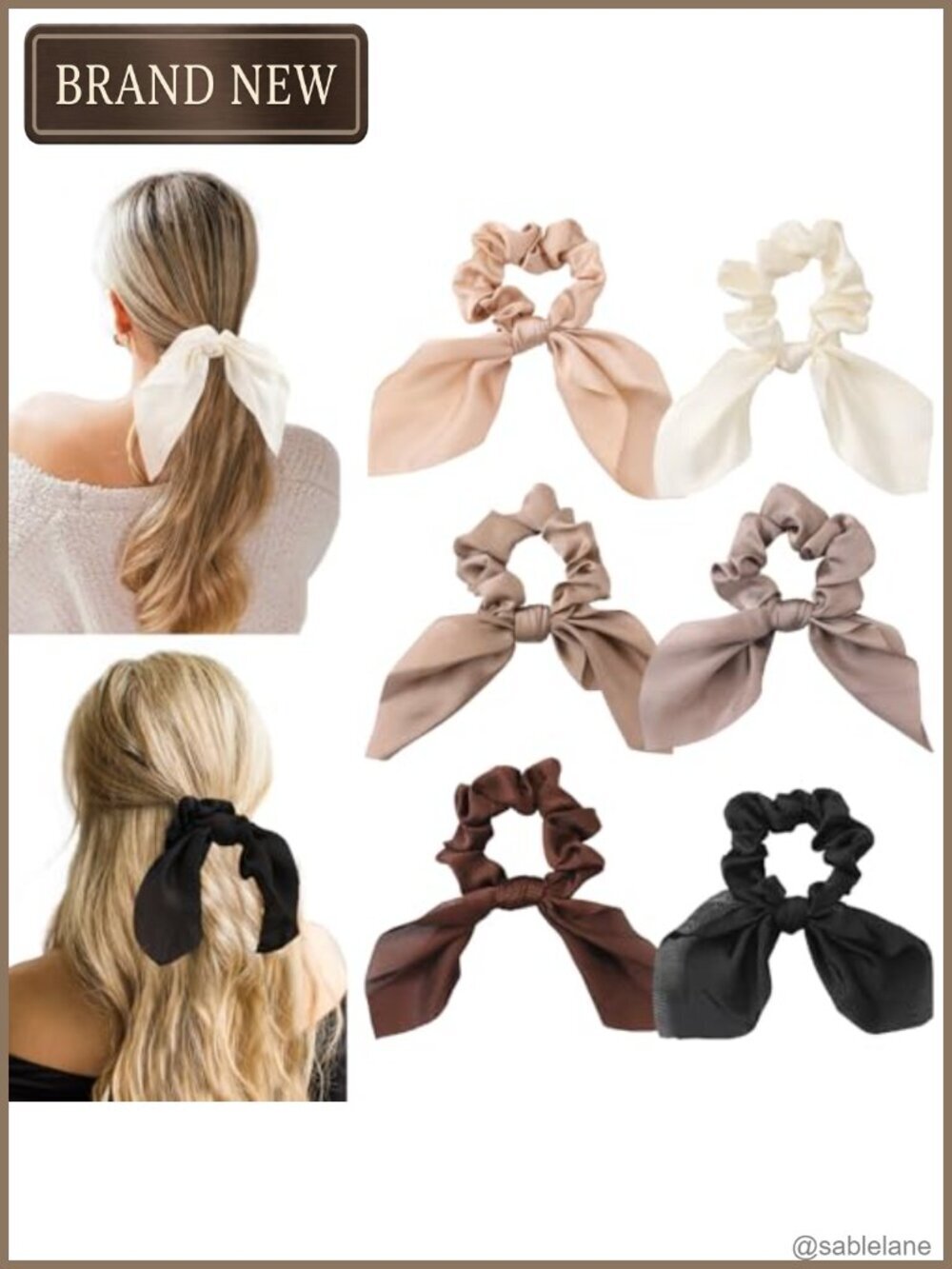Set of 6 Satin Bow Hair Ties for Women Scrunchie Hair Accessory